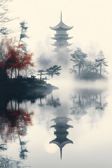 japanese pagoda at sunset
