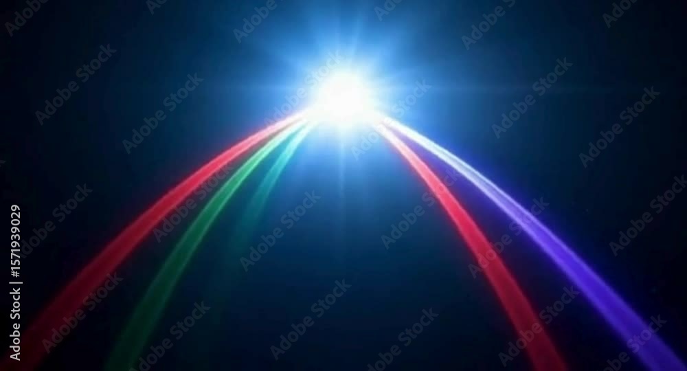 Poster abstract colorful light trails converging to a central point of light in a dark space background cre