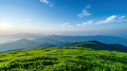 A beautiful mountain landscape with a clear blue sky