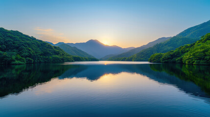 A beautiful lake with mountains in the background