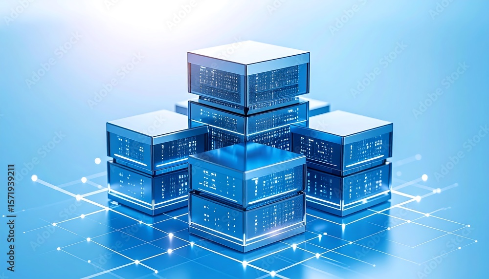Poster cubes network structure on blue background connection concept