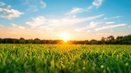 A field of grass with a bright sun shining on it
