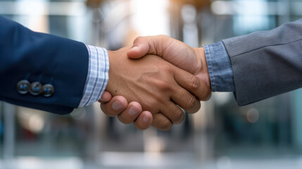 Two men shaking hands in a business setting
