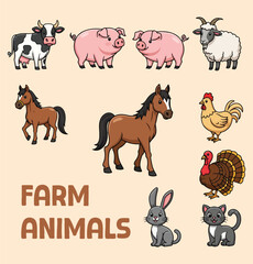 Obraz premium vector illustration showcasing a diverse array of popular farm animals.