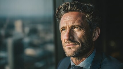 Ambitious Businessman Looking Towards the Future, City View