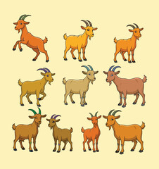 Collection of Cartoon Goats Vector Illustration.