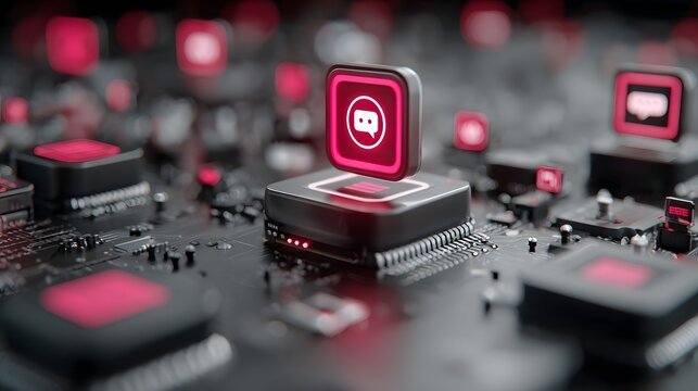 Social Media Connectivity: Close-up of Communication App Icon on Circuit Board