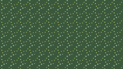 A charming vector background with diagonal rows of multi-toned green and yellow polka dots on a dark green base, ideal for organic and playful designs.