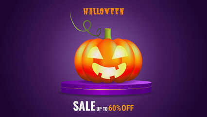 Halloween sale promo banner template offer design. Festive creepy design poster website. Vector illustration.