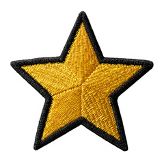 A golden star patch with black border is isolated on transparent background