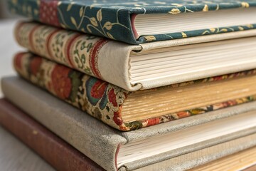 Beautiful Home Exterior Stack of Vintage Books with Ornate Covers and Gilt Edges, Close-up View