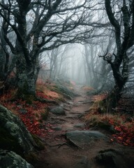 Enigmatic Foggy Forest Path A Mystical Journey Through Autumnal Woods