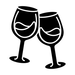 Cheers Two Wine Glasses Clinking Together, Celebration Toast Graphic Design Illustration vector icon solid style