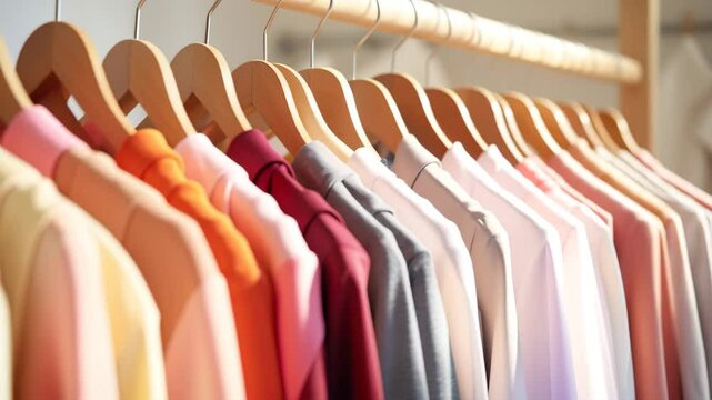 ブティックのハンガーラックに陳列された上品でカラフルな服