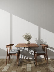 Modern dining room with good lighting and interior design. 3D rendering, interior design, 3D illustration