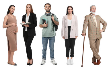 Different people on white background. Full-length portraits