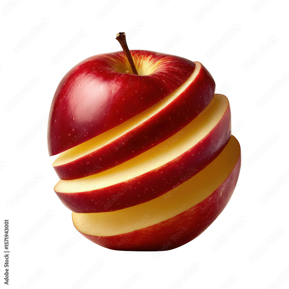 Poster sliced red apple isolated on transparent backdrop