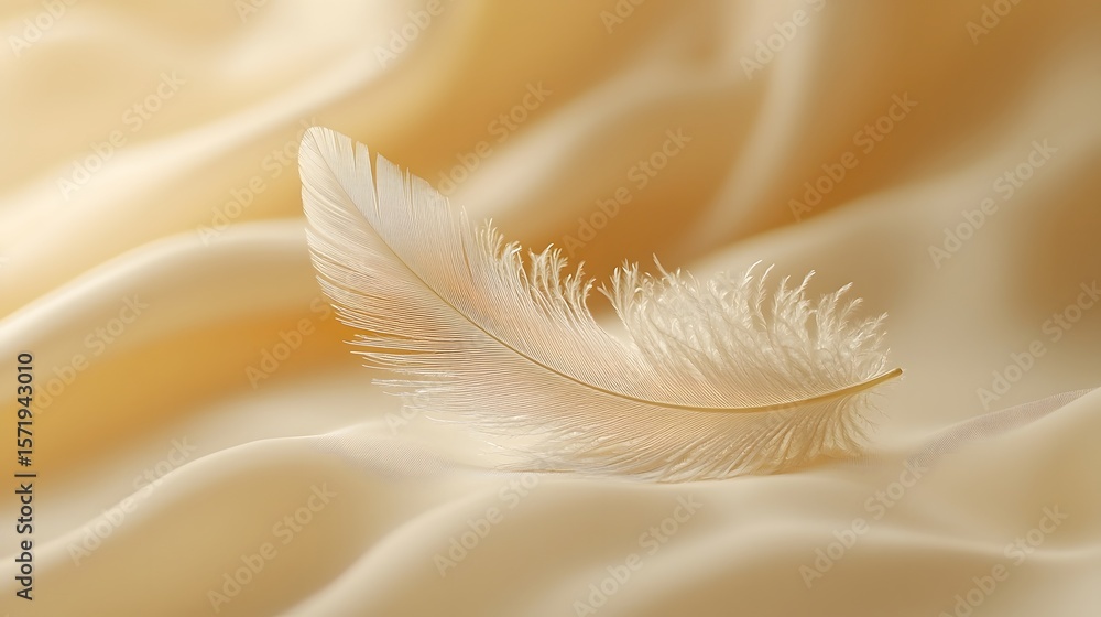 Poster a solitary curved feather floating against a serene cream colored backdrop creating a tranquil and m