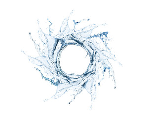 Clean water swirling in air on white background