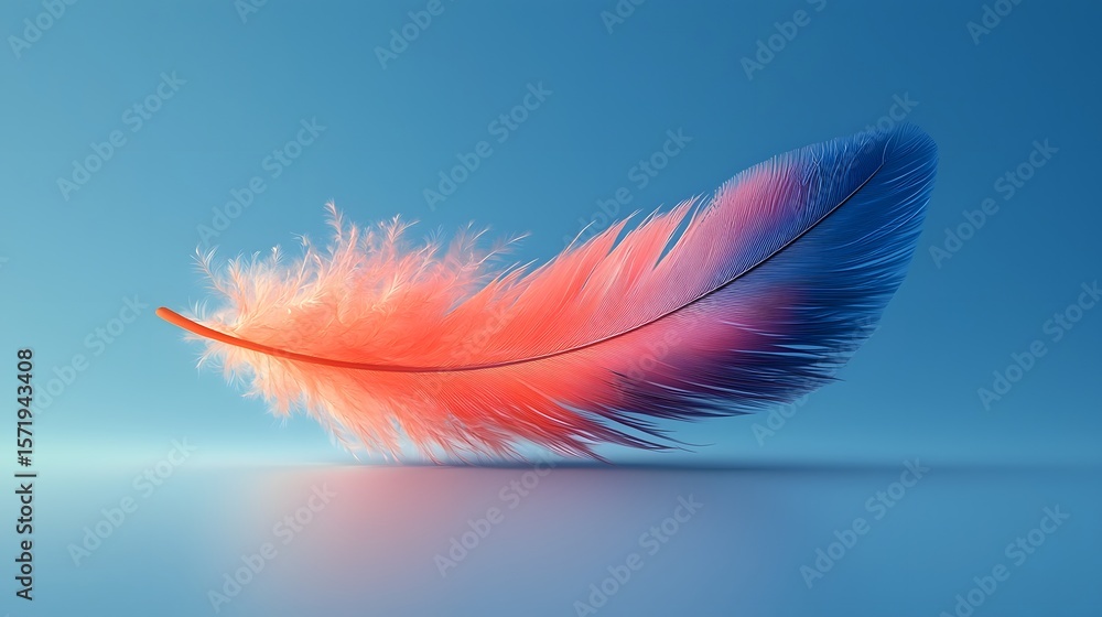 Poster a delicate pastel colored feather gently floating across an empty serene blue sky backdrop creating 