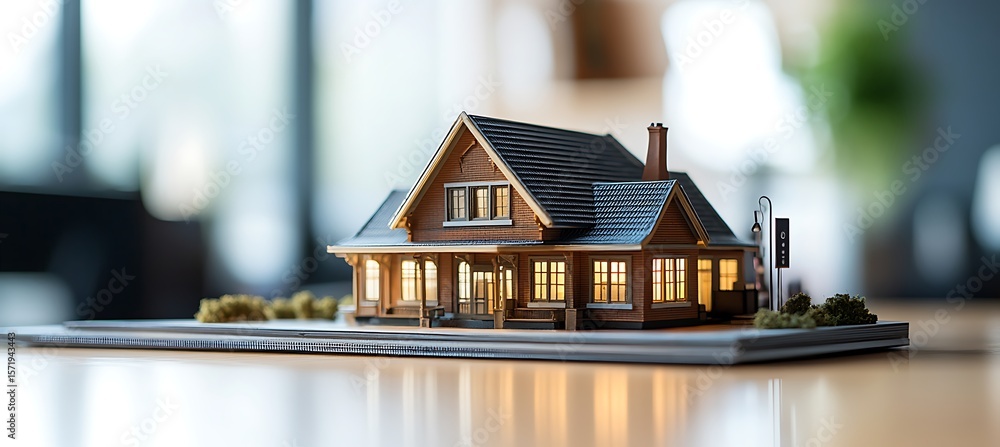 Poster a detailed railway station miniature with a pedestrian bridge and tiny commuters, resting on a moder