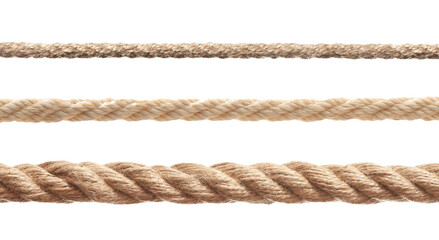 Ropes of different thickness isolated on white, set