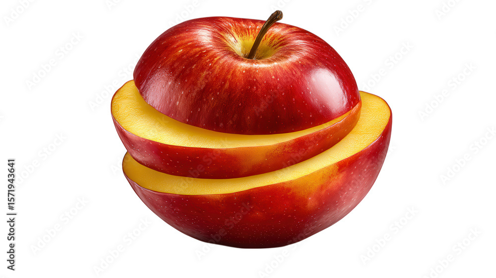 Poster sliced red apple isolated on transparent background