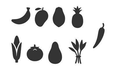 Collection of Simple Fruit and Vegetable Silhouettes  Perfect for Design Projects