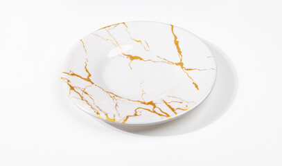 Elegant Ceramic Plate with Gold Detailing – Tableware Mockup on White Background