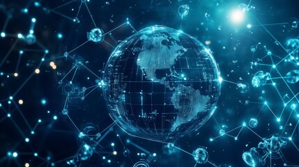 Obraz premium Digital Global Network with Abstract Connections and Earth Visualization