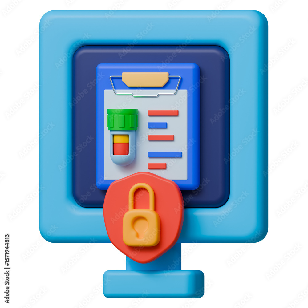 Poster confidential lab test 3d illustration. medical laboratory result displayed on secure digital screen 