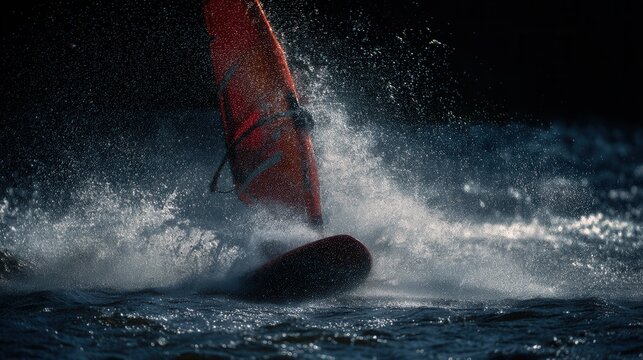 A windsurfer is riding a wave in the ocean