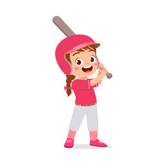 Girl Ready to Hit Baseball Wearing Helmet with Happy Expression in Colorful Illustration