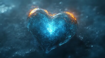 Glowing Heart Shape with Blue and Orange Light Effects in Dark Background