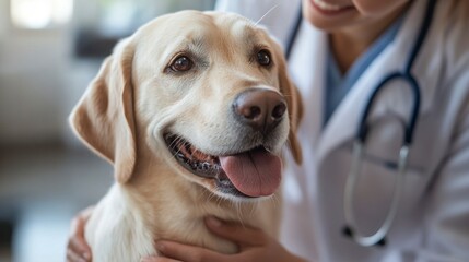 Happy Labrador Retriever Enjoying Care from a Vet Professional