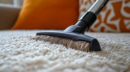 Vacuum Cleaner Attachment on Soft Carpet with Cozy Home Decor