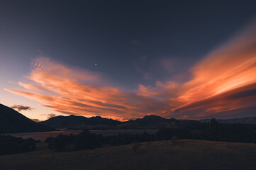 Sunset in Jason's Clearing, Wanaka Lake, New Zealand	