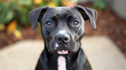 Adorable Black Dog with Expressive Eyes in Outdoor Setting