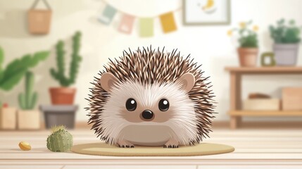 Cute Hedgehog on a Cozy Mat in Bright Indoor Environment