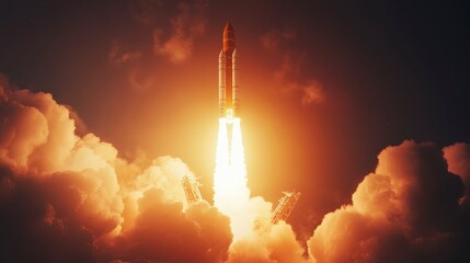 Majestic Rocket Launch Illuminates Night Sky with Fiery Blast