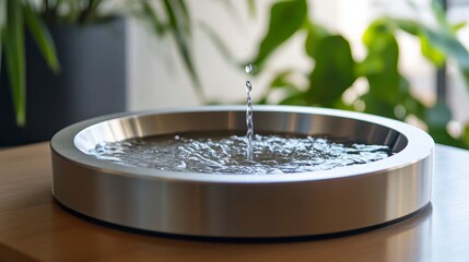 Modern Water Fountain in a Contemporary Indoor Setting with Greenery