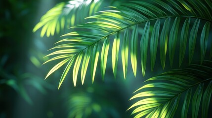 Lush tropical palm fronds bathed in sunlight