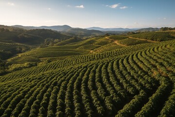 Aerial view of coffee plantation on rolling hills