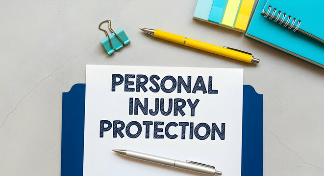 Personal Injury Protection Concept on Desk with Office Supplies - Powered by Adobe