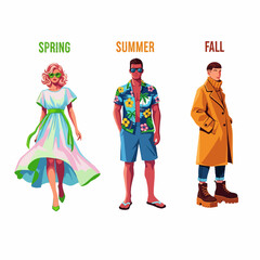 Obraz premium Stylish Outfits for Every Season – Beautiful Fashion Through Spring, Summer, Autumn, and Winter