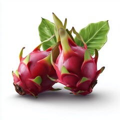 two smooth cartoon dragonfruit on the cover of an advertisement white background, close-up, vector graphics, abstract fruit concept