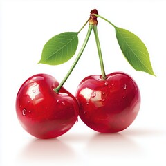 two smooth 2d cartoon cherries on the cover of an advertisement white background, close-up, vector graphics, abstract fruit concept