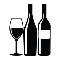 Silhouette of wine glasses and a bottle exudes elegance and celebration, perfect for romantic evenings, festive toasts, or classic wine-themed designs.
