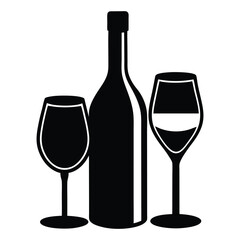 Silhouette of wine glasses and a bottle exudes elegance and celebration, perfect for romantic evenings, festive toasts, or classic wine-themed designs.
