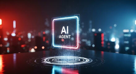 AI Agent Concept with Futuristic City Background